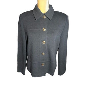 St John Women’s Santana Wool Blend Knit Jacket Gold Logo Buttons Size 10 Classic